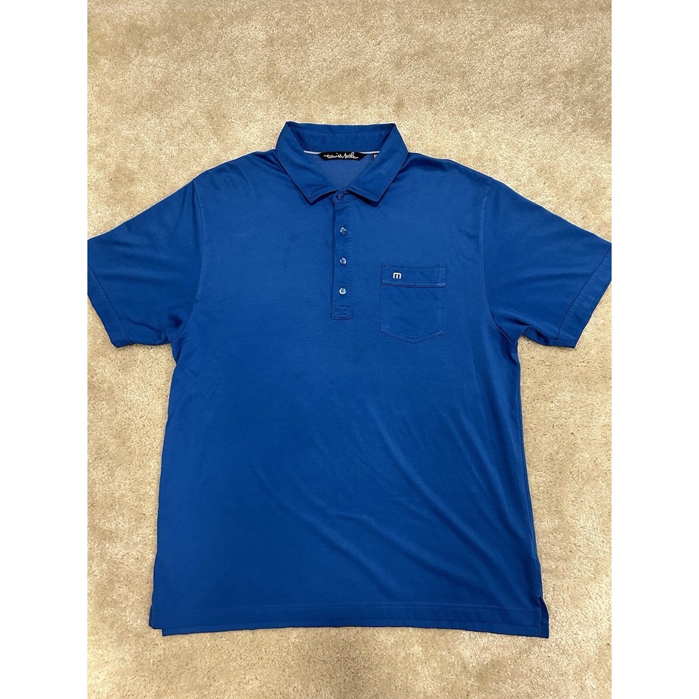 Travis Mathew Polo Shirt Mens XL Blue‎ Pocket Lightweight Golfing Outdoors